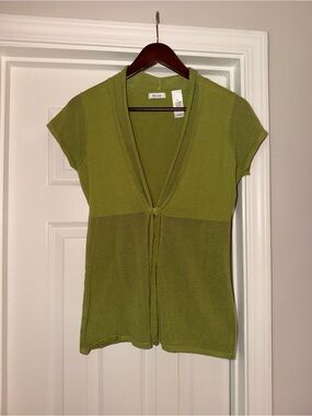 Liz Claiborne Olive Short-Sleeve V-Neck Knit Cardigan